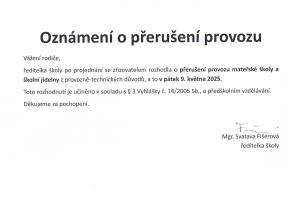 Oznámení o přerušení provozu